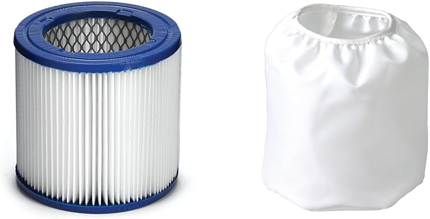 Shop-Vac 9032933 Ash Vacuum CleanStream HEPA Cartridge Filter, Stops Ultra Fine Dust, (1 Pack) & 901-15-00 Super Performance Dacron Cloth Filter, 1, White