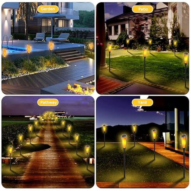 VEEKI Solar Lights Outdoor, 4Pack Flickering Flame Torch Light, Landscape Lighting Pathway Lights Outdoor Waterproof, Solar Flame Torches for Outside Garden Yard Patio Pathway Walkway Decor (4PC)