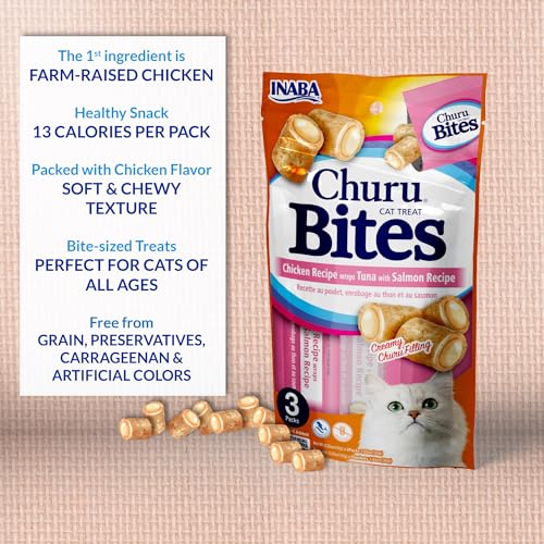 image for INABA Churu Bites for Cats, Soft Baked Chicken Churu Filled Cat Treats