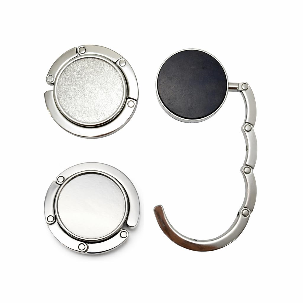2PCS Foldable Handbag Hook Set – Portable Round Purse Hanger for Table and Desk – Lightweight Metal Bag Holder for Restaurant, Office or Home – Practical Hanging Storage Accessory in White and Black