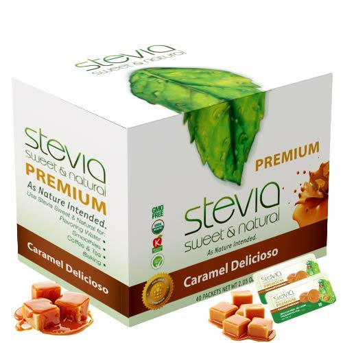 Stevia Intl Caramel Delicioso Organic Stevia Powder. All-Natural Stevia Sweetener| Sugar Substitute Highly Concentrated & Pure Extract Stevia. 0 Calorie, 0 Carb Diabetic & Keto Friendly (40-Packets)