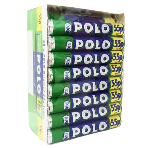 Topline Nestle Polo Rolls Bulk Buy - Pack of 32 x 34g Original Polo Mints Tubes with Topline Card. Perfect Peppermint Mints Multipack Sweets for Your Fresh & Minty Breath. White