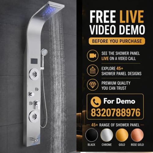 Image of ZeeCry 7 in 1 Full Set Stainless Steel 304 Shower Panel for Bathroom with Hand Shower /Showerhead /Body Massage Jets /Shower System with Hot & Cold Mixer (3 function hand shower) (Chrome)