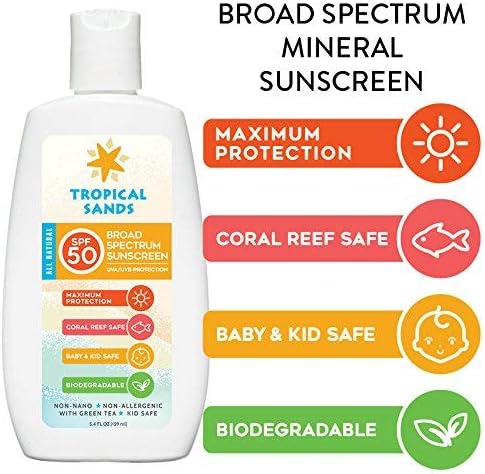 Tropical Sands All Natural SPF 50 Mineral Sunscreen - Biodegradable, Visible Sun Protection - 5.4 Fl Oz
