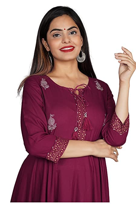 Image of JAYROSH Women's Embroidered Rayon Anarkali Kurta Gown | Flared Kurti for Women & Girls