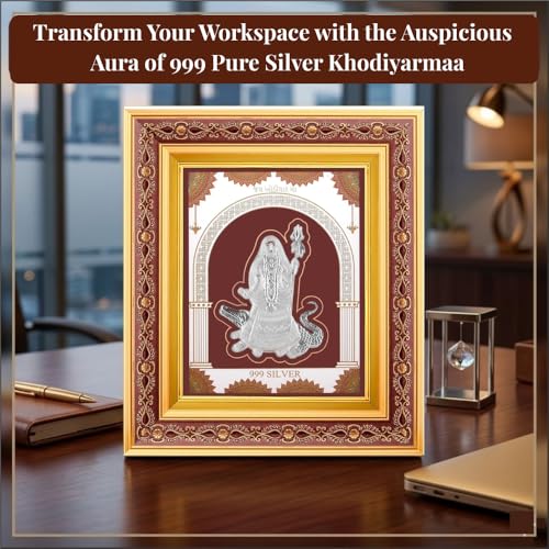 Image of 999 Pure Silver Khodiyarmaa Frame | Divine Home Decor | Wall Mount Square Photo for Gift, Wooden PhotoFrame for Temple & OfficeDecor, SilverGift Items | hangingframe (10.50 inch x 9 inch Inch)
