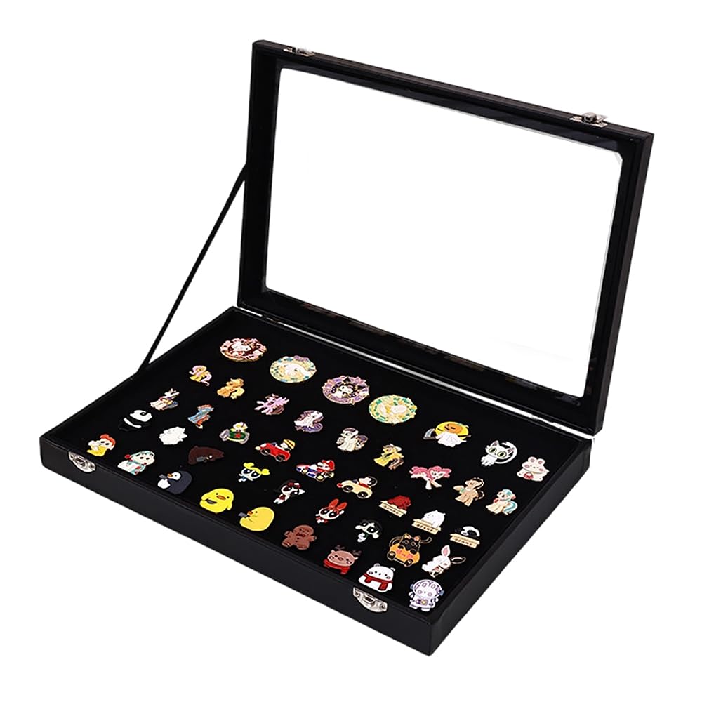 ピンバッジ収納ケース 透明窓付き ピンズ・バッジ・メダル収納 ベルベット素材 防塵 展示ケース コレクションボックス (L)
