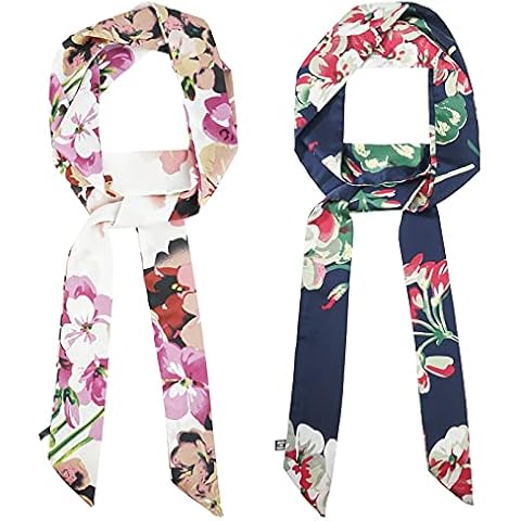 Lujuny 2 Pc Handbag Handle Wrap Chiffon Silk Scarf - Skinny Long Thin Ribbon Hair Band for Women Girls, 78.0 inch (Flower) Cover