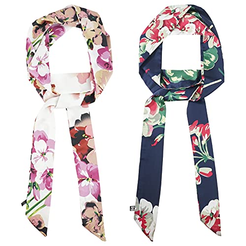 2 Pc Handbag Handle Wrap Chiffon Silk Scarf - Skinny Long Thin Ribbon Hair Band for Women Girls, 78.0 inch
