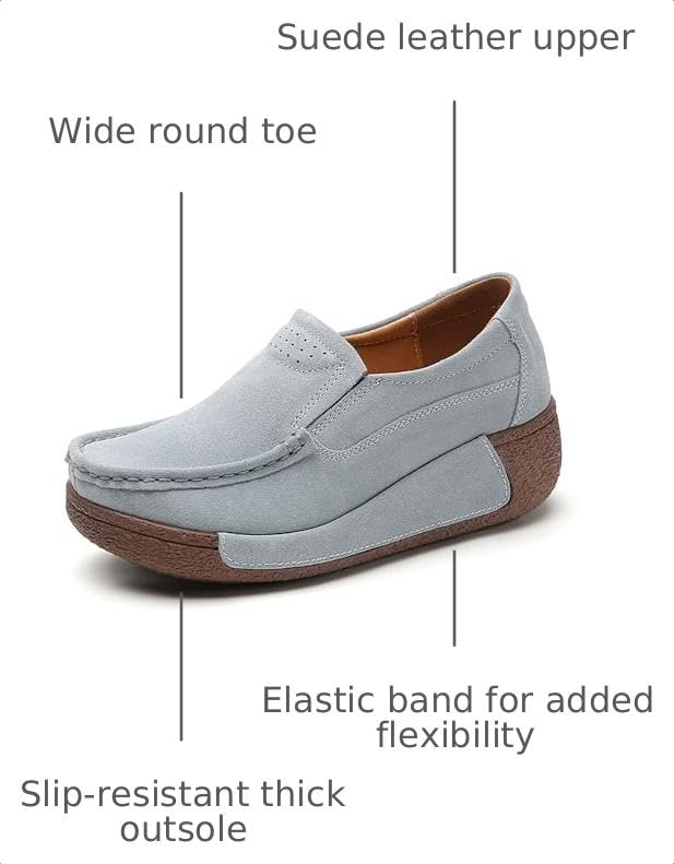Image of YING LAN Women's Suede Platform Wedge Slip On Loafers Shoes