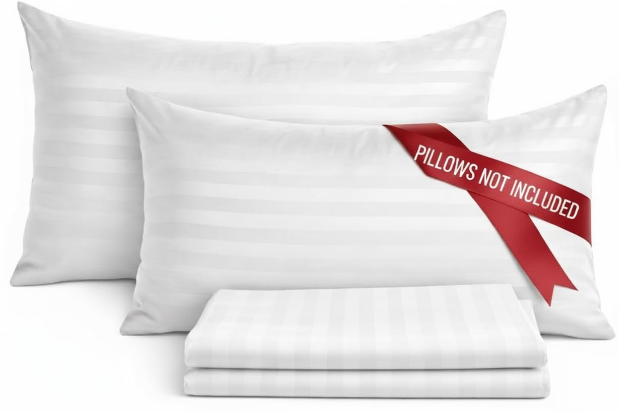 BedLooms White Pillow Cases 2 Pack (Pillows Not Included)- 100% Microfiber Envelope Closure Stripe Pillow Cases 50x75cm Premium Hotel Quality Anti Allergy Pillow Cover