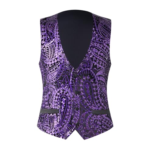 Mens Fashion Full Sequins Paillette Waistcoat