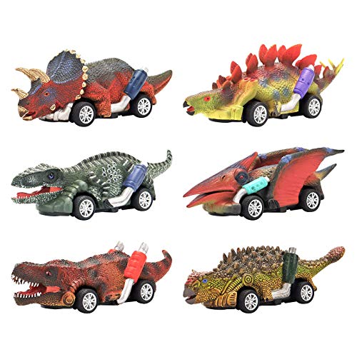 DINOBROS Juguete de Dinosaurio Tirar de Coches, 6 Paquetes de Juguetes Dino para niños de 3 años y niños pequeños, Juguetes para niños de 3,4,5 años en adelante, Juegos de Dinosaurios con T-Rex