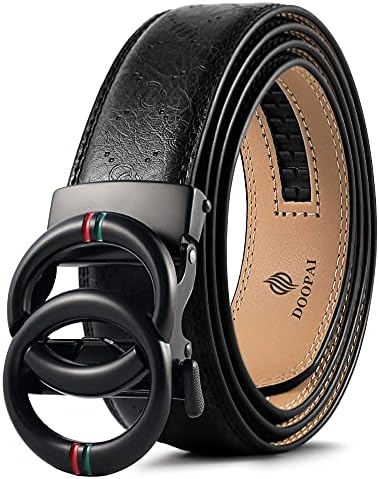 DOOPAI Ratchet Belts for Men, Designer Fashion Leather Belt with Sliding Long 34-42". Adjustable Trim to Fit with Gift Box