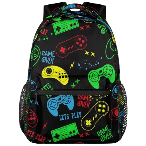 Kids Backpack for Boys Girls - School Bags for Primary Middle High School College Waterproof Casual Daypack Bookbag Lightweight Laptop Travel Backpack (Colorful Video Game)