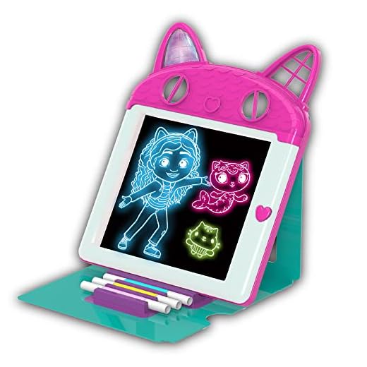 Cefa Toys - Pizarra Luminosa Premium con Luces de Colores La Casa de Muñecas de Gaby, Pizarra Mágica con Tableta Luminosa, 3 Rotuladores de Doble Cara, Apto para Niños a Partir de 5 Años