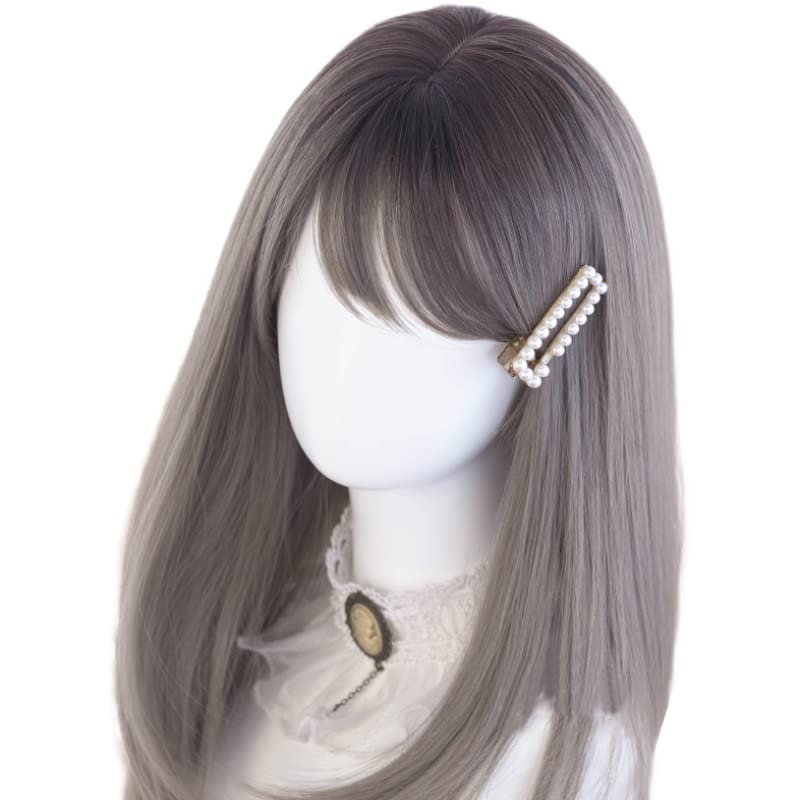 Amazon.co.jp: ウィッグ ロング 自然 コスプレ ストレート グレー 青木