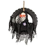 Halloween Haunters Animated Hanging Talking Jumping Forward Moving Reaper Skull Skeleton Head in Tire Swing Prop Decoration - 16