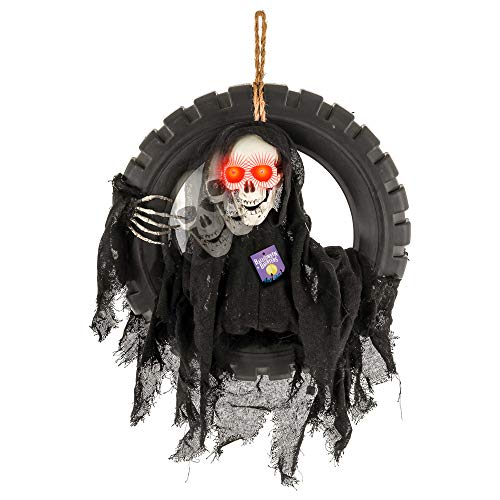 Halloween Haunters Animated Hanging Talking Moving Skeleton Head Death Reaper in Tire Swing Prop Decoration - 16
