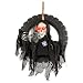Halloween Haunters Animated Hanging Talking Jumping Forward Moving Reaper Skull Skeleton Head in Tire Swing Prop Decoration - 16" Diameter, 3 Haunting Death Phrases, Red LED Eyes, Hang Tree Entryway