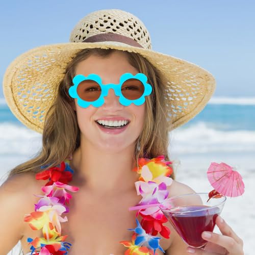SUNOVELTIES 8 Pack Adults Flower Sunglasses 5.7" Womens Round Flower Glasses Cute Outdoor Summer Beach Pool Party Eyewear4