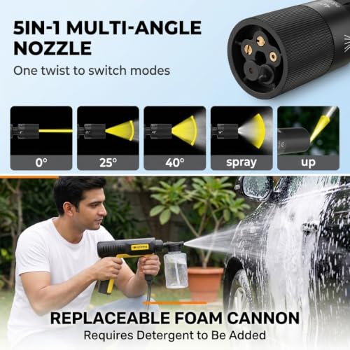 Image of STHIRA Car Washer High Pressure Gun 2600mAh 5in1 Washing Spray Foam Cannon | Foldable Cordless Rechargeable 2 Gear Pressure Washer for Car, Bike Washing, Patios and Garden