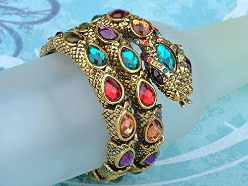 Alilang Egyptian Snake Rhinestones Stretch Cuff Wrap Bangle Bracelet2
