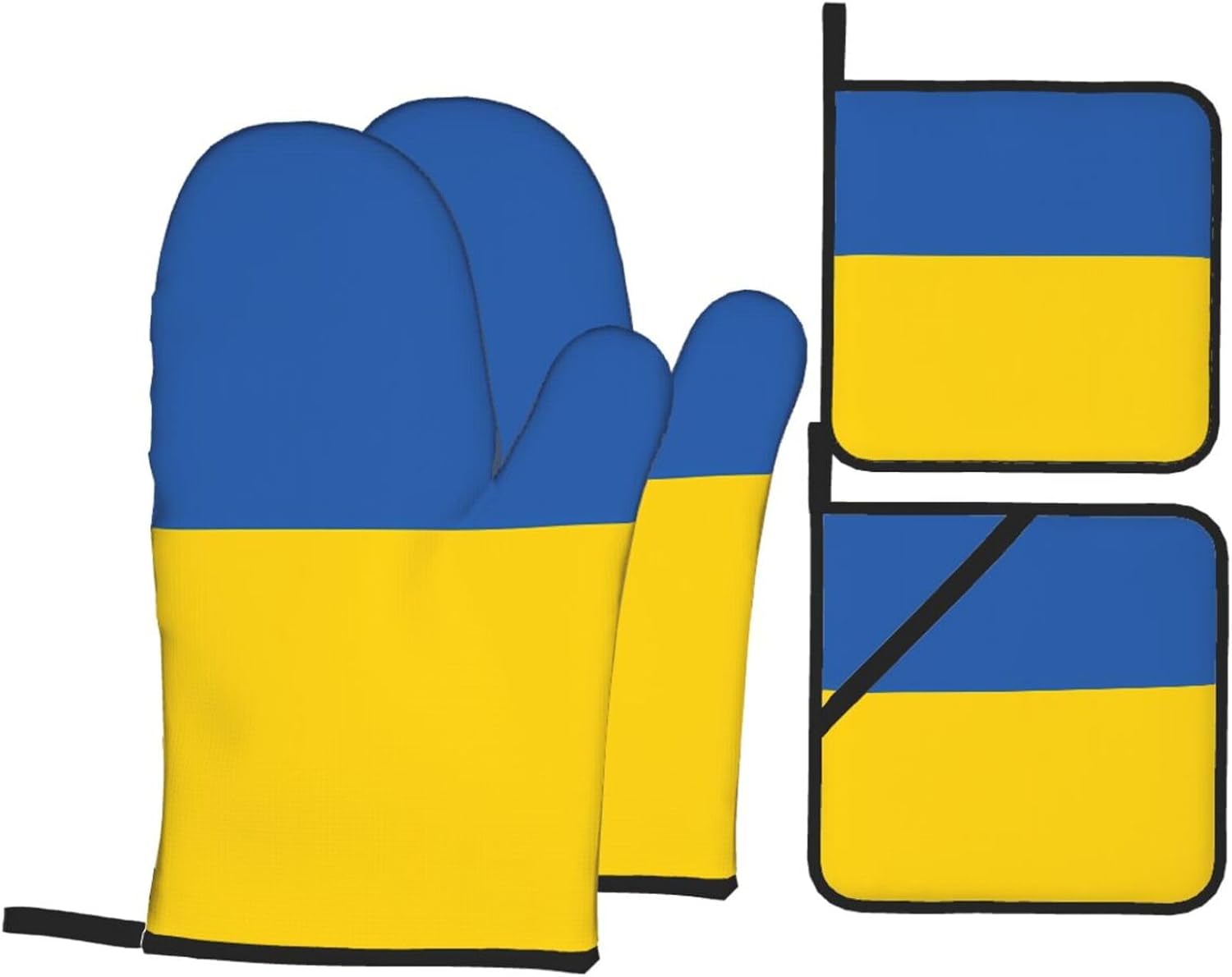 Flag of Ukraine Oven gloves and heat-resistant mat 4-piece set. Suitable for grilling, microwave oven frying, and baking
