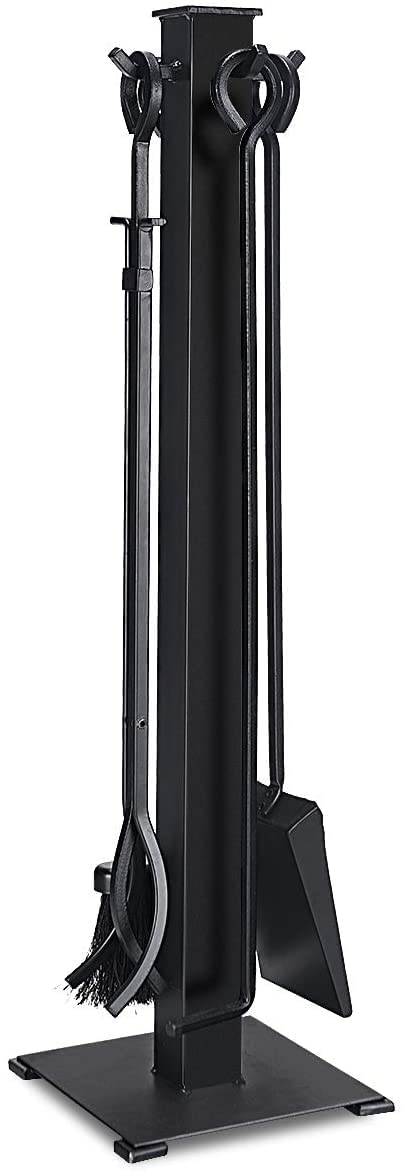 Hysache 5-Piece Fireplace Tool Set, Heavy Duty Wrought Iron Toolset w/Tong,Poker, Shovel, Brush, Indoor & Outdoor Hearth Wood Stove Firepit Accessories, Compact Fireplace Tool Set