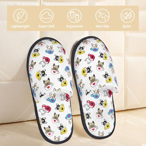 French Bulldog With Coffee Cup Print Women Slippers Home Furry Shoes Keep Men Couples Shoes Warm For Women-3