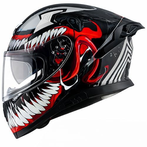 Image of Axor Apex Marvel Venom Full Face Motorbike Helmet, Premium Graphic Finish with Sporty Aerodynamic Design - Black Red - M