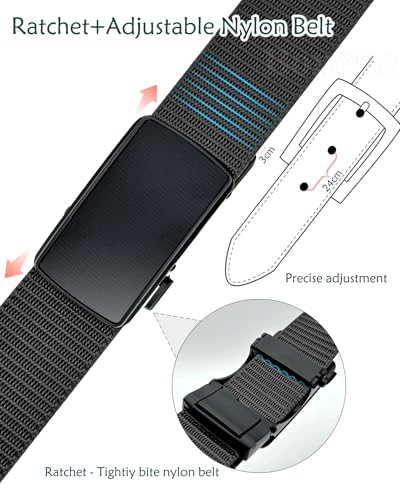 Men's Ratchet Nylon Tactical Belt - Automatic Slide Buckle, No-Hole Design, Fits Jeans & Golf, Durable & Adjustable3