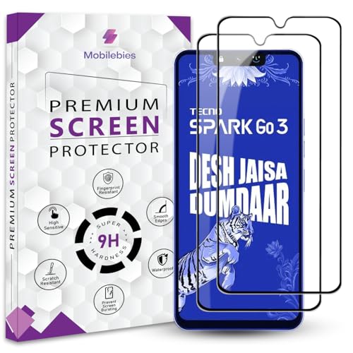 Image of Premium Tempered Glass Screen Protector Guard For Tecno Spark Go 3 (6.74 Inch, Pack of 2) | Edge to Edge Coverage With Easy to installation kit