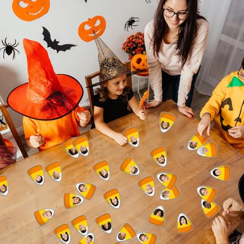 Image of gisgfim 80Pcs Halloween Candy Corn Cutouts Halloween Party Decorations Bulletin Board Candy Corn Paper Cut-Outs Classroom Decor for Boy Girl DIY Craft Photo Wall Kindergarten Preschool Favor Supply