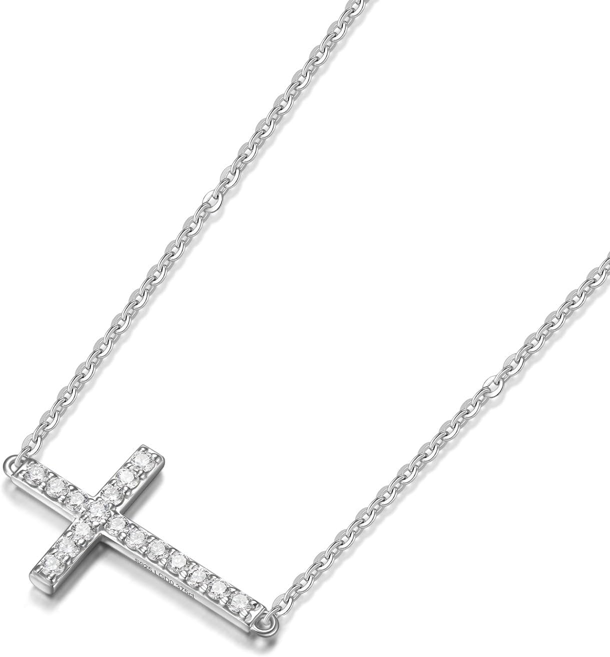 AGVANA Crossroads of Light 0.375 Ct. Tw. Lab-Grown Diamond Sideway Cross Pendant Necklace in Sterling Silver (D-E, VS) Fine Jewelry for Women Promise Anniversary Birthday Gifts for Her, 16-18" Chain
