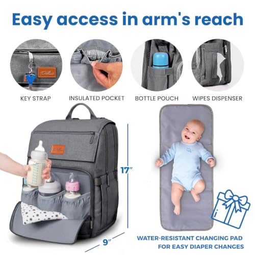 Image of PILLANI Baby Diaper Bag Backpack - Large Bag for Boys & Girls, Waterproof Diaper Backpack - Travel Diaper Bags w /Changing Pad, Baby Registry Search & Shower Gifts - Essentials Must Haves Newborn Stuff