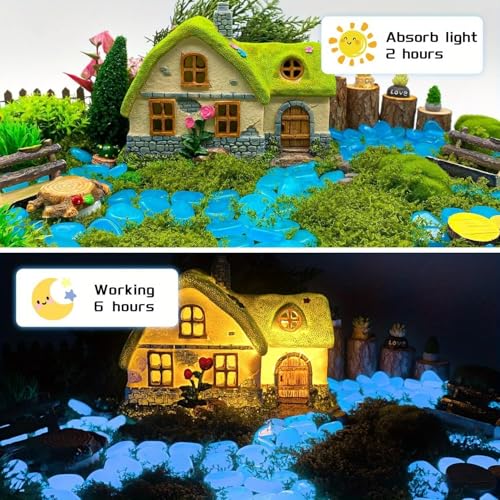 Image of Glow in The Dark Decorative Stones 600 Piece Artificial Pebbles for Vases, Aquariums, Garden Landscaping Blue for DIY Crafts & Home Decor