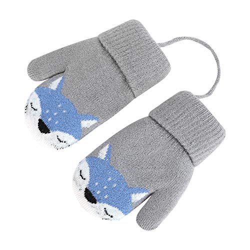 Toddlers Kids Baby Mittens Full Finger Gloves Magic Stretch Knit Snow Ski Gloves with String Soft Thicken Fleece Lined Cute Winter Kids Glove Hand Warmer Christmas Xmas Gift for Boys Girls Age 2-4 Y