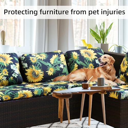 Image of 8Pcs Stretch Patio Cushion Covers,Outdoor Couch Covers Replacement,Outdoor Couch & Sofa Slipcovers,for Patio Furniture Cushion Covers,Washable Reusable Furniture Protector(Sunflower,Cover Only)