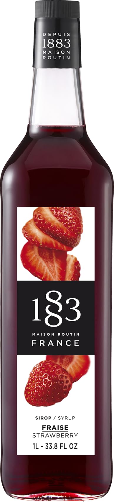 Strawberry Syrup with Pump | Premium Glass Bottle 1 Liter