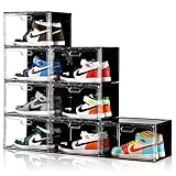 Amllas New 8 Pack Shoe Boxes Stackable, Large Shoe Storage Organizer with Lids,Drop Side Shoe Containers for Entryway,Sneaker Storage Fit up to US Size 14 for Men/Women(13’’x 10.6”x 8.3”)