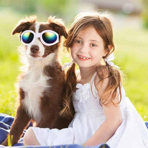 COYUN 2 Stück Sonnenbrille für Hunde, Hundebrille für Kleine Hunde UV Schutz Winddichte Wasserdichter, Haustier Sonnenbrillen mit Einstellbar Gummiband, Schwarz, Rot