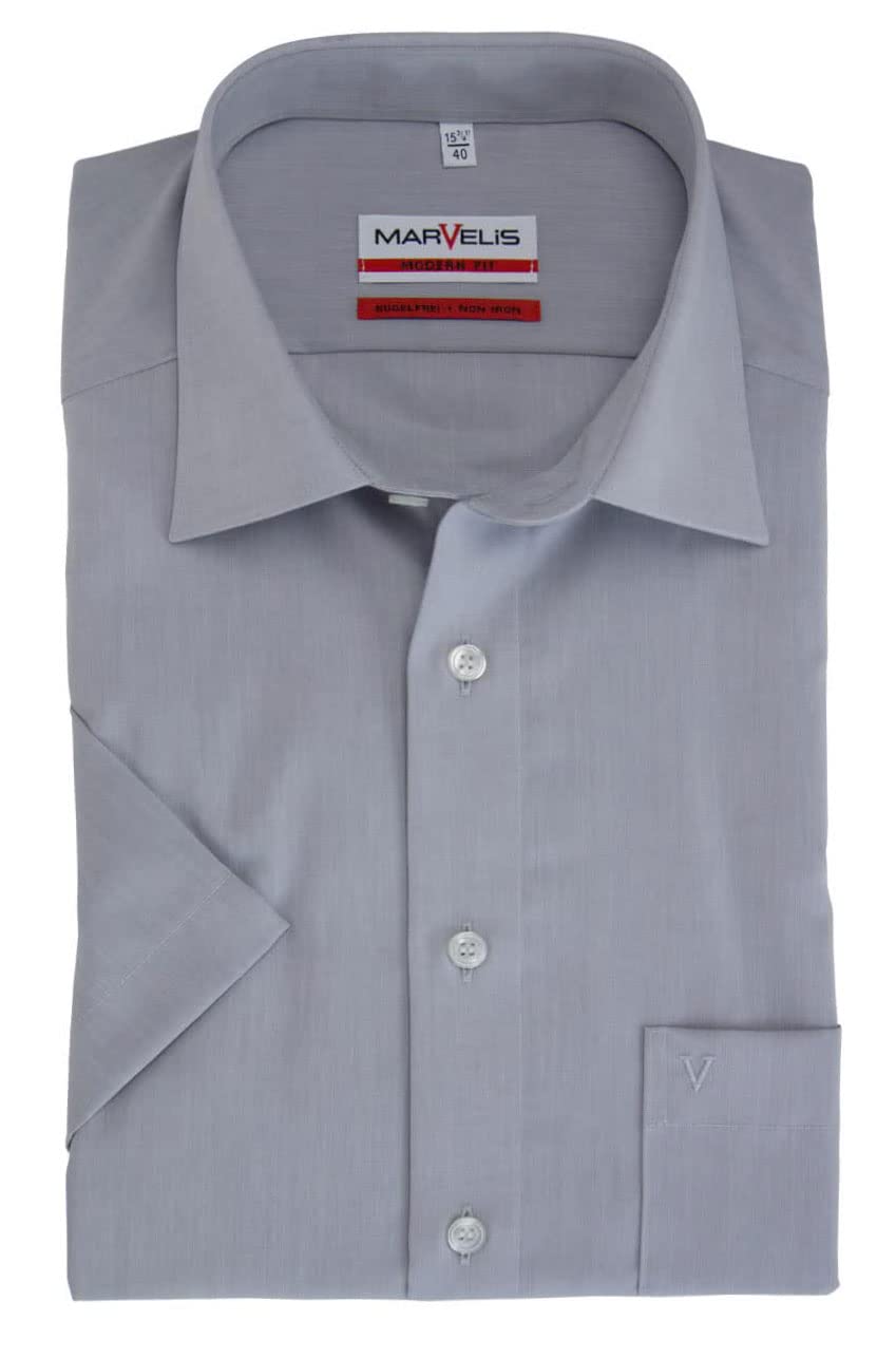 Marvelis Męska koszula biznesowa z krótkim rękawem, Non-Iron Modern Fit, Chambray, New Kent, średni szary 60, 44