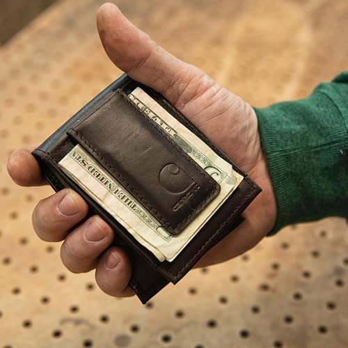Image of Carhartt Men's Oil Tan Leather Wallet, Front Pocket, Passcase & Trifold Designs, Long-Lasting Construction, Gifts for Men