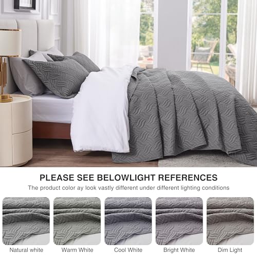 Love's cabin Quilts for Queen Bed Grey Bedspreads Bedding Set - Summer Lightweight Bedspread Comforter - Wave Pattern Bedding Coverlet for All Season - 3 Pieces (1 Quilt, 2 Pillow Shams)
