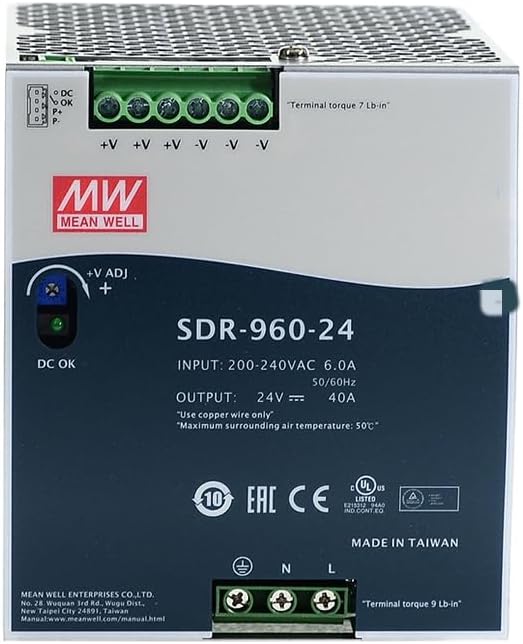 Mean Well SDR 960W 24V 40A Switching Power Supply AC-DC Single Output DIN Rail SDR-960-24