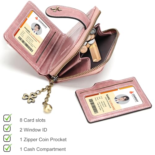 KUNWFNIX Wallet Women Small Leather Slim Wallet Bifold Womens Card Wallet with Zipper Coin Pocket ID Windows (Pink 933)3