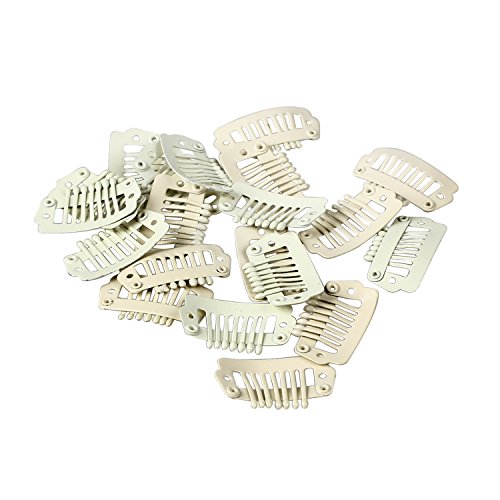 SODIAL 20pcs creamy-white Seven-Tooth Clip for hair extension snap clip for DIY use(creamy-white)23MM S