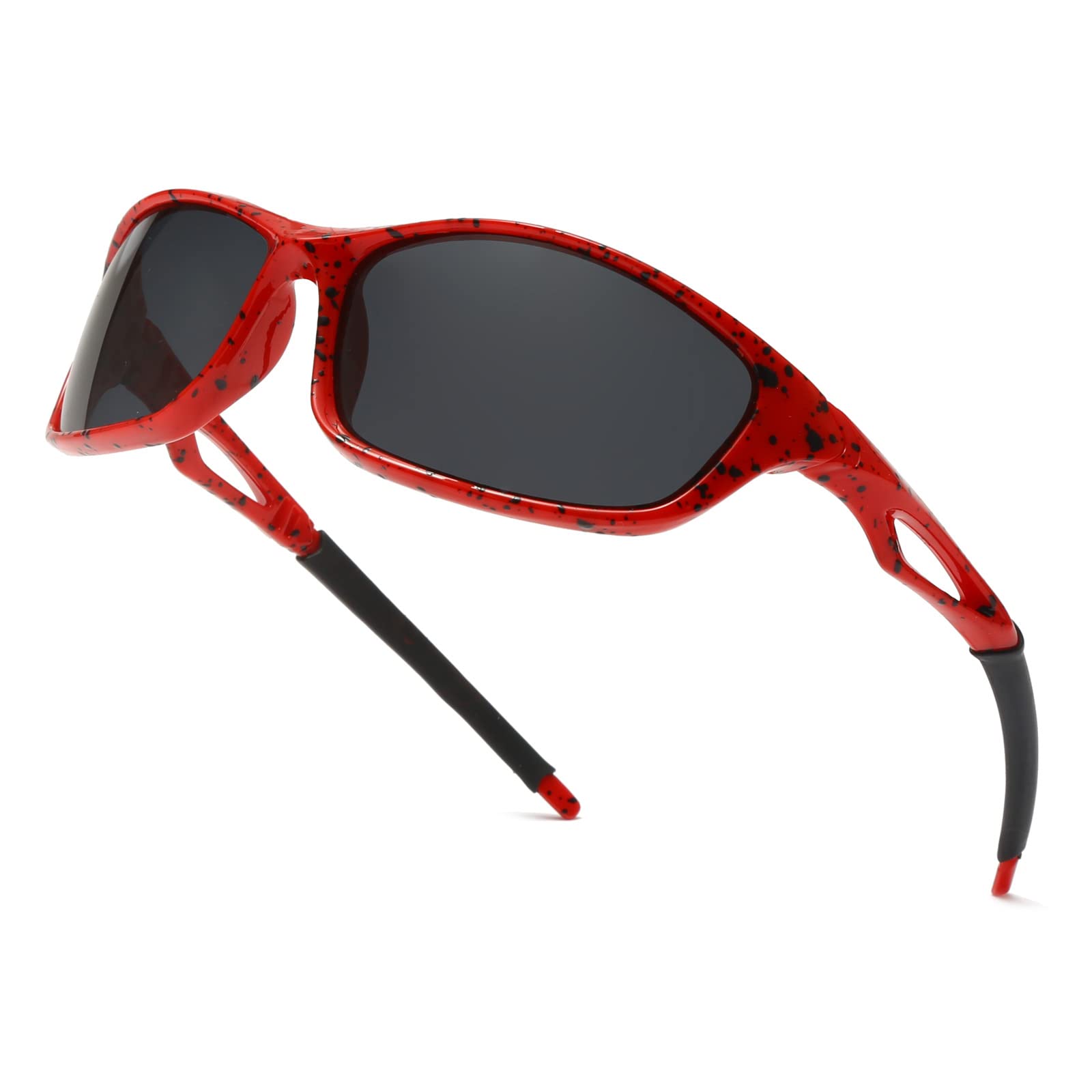 Long Keeper Polarized Sport Sunglasses - Women Men Running Driving Fishing Sunglasses Wrap Around Hiking Sun Glasses (Red Grey)