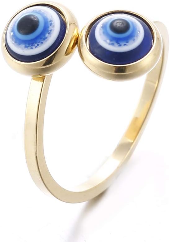 Gold Plated Evil Eye Ring for Women - 10k Gold Plated Stainless Steel Open Ring,Eyes Evil Mid Rings for Women,Cool Openable Rings